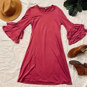Mary Square Pink Ruffle Bell Sleeve dress